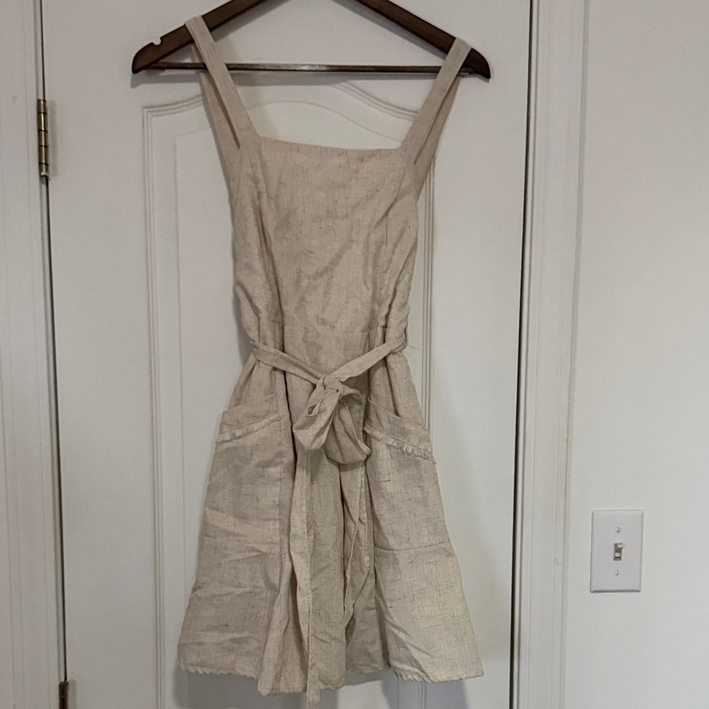 Linen Tie-Waist Sundress in Cream